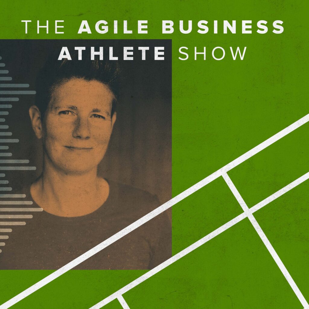 Agile Business Athlete podcast picture of leanne spencer the podcast host with tennis court lines running across it
