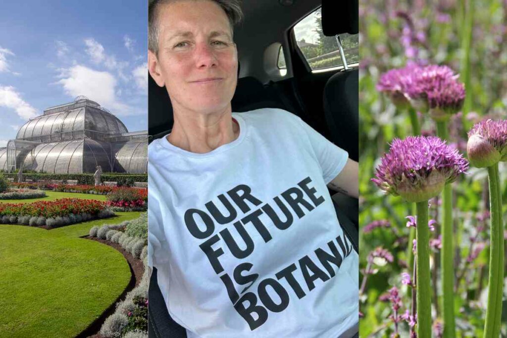 The importance of nature connectedness: Leanne wearing Kew Garden's "OUR FUTURE IS BOTANIC" t-shirt